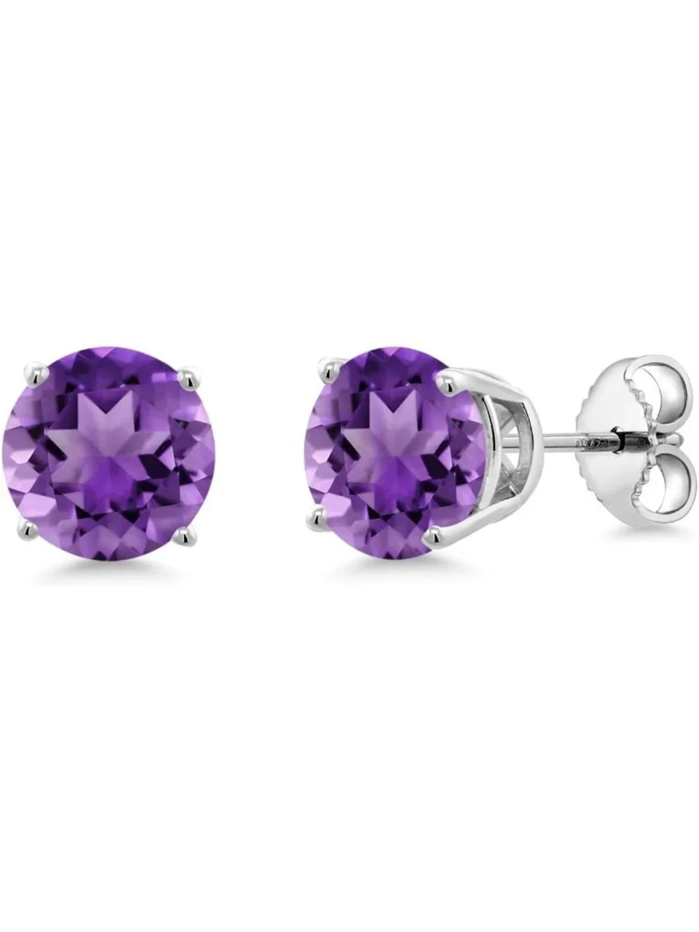 Women's Amythyst 925 Sterling Silver Round Gemstone Birthstone Stud Earrings